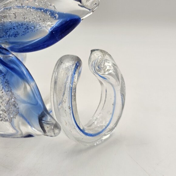 Murano Italy Hand Blown Glass Flower Sculpture Silver Blue Swirl Stem Art 4.75" - Picture 3 of 12